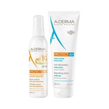 Pachet A-Derma Protect – Spray protectie solara copii SPF 50+, 200 ml + Lotiune reparatoare after sun Protect AH, 250 ml