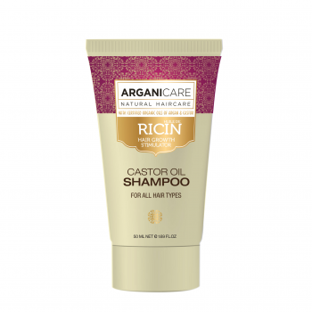 Sampon pentru stimularea cresterii parului cu ulei de ricin pentru toate tipurile de par, travel size, Arganicare, 50 ml Sampon pentru stimularea cresterii parului cu ulei de ricin pentru toate tipurile de par, travel size, Arganicare, 50 ml