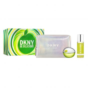 Set cadou DKNY Be Delicious: Apa de parfum 30 ml + Spray de corp 118 ml + portfard