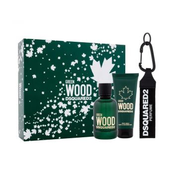 Set cadou DSQUARED2 Green Wood: Apa de toaleta 50 ml + Gel de dus parfumat 50 ml + breloc