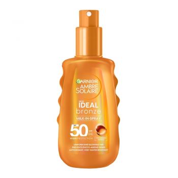 Spray de corp intensificator cu protectie solara SPF 50 Ideal Bronze Ambre Solaire Garnier, 150 ml