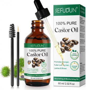 Ulei de Ricin 100% Raw, Fara Hexan, pentru Crestere Gene, Sprancene si Par, 60 ml