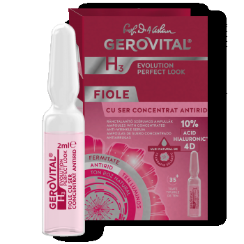 Fiolă Cu Acid Hialuronic 10% 4d - Ser Concentrat Antirid Cu Efect Optic Instant, Gerovital H3 Evolution Perfect Look, 2 Ml
