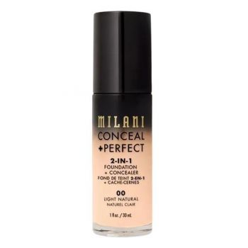Fond de Ten si Corector - Milani Conceal + Perfect 2-in-1 Foundation + Concealer, nuanta 00 Light Natural, 30 ml