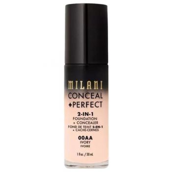 Fond de Ten si Corector - Milani Conceal + Perfect 2-in-1 Foundation + Concealer, nuanta 00AA Ivory, 30 ml
