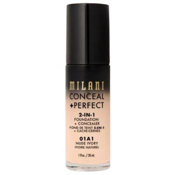 Fond de Ten si Corector - Milani Conceal + Perfect 2-in-1 Foundation + Concealer, nuanta 01A1 Nude Ivory, 30 ml