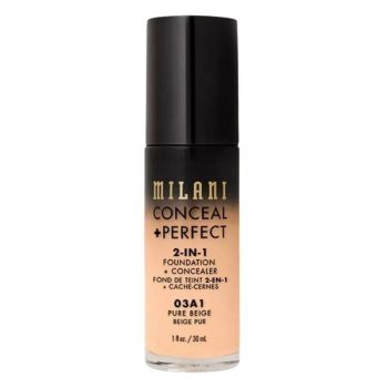 Fond de Ten si Corector - Milani Conceal + Perfect 2-in-1 Foundation + Concealer, nuanta 0301 Pure Beige, 30 ml