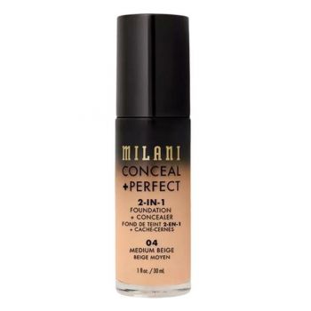 Fond de Ten si Corector - Milani Conceal + Perfect 2-in-1 Foundation + Concealer, nuanta 04 Medium Beige, 30 ml