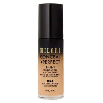 Fond de Ten si Corector - Milani Conceal + Perfect 2-in-1 Foundation + Concealer, nuanta 05A Natural Beige, 30 ml