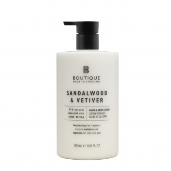 Lotiune pentru maini & corp cu parfum de lemn de santal & vetiver, Boutique, 500 ml