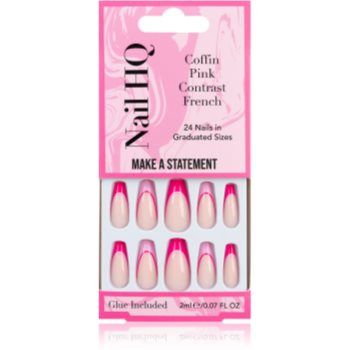 Nail HQ Coffin Pink Contrast French unghii artificiale cu lipici