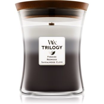 Woodwick Trilogy Warm Woods lumânare parfumată cu fitil din lemn