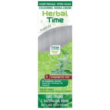 Crema Coloranta pe Baza de Henna Rosa Impex Herbal Time, nuanta 1 Silver Blonde, 75ml de firma originala