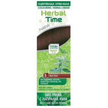 Crema Coloranta pe Baza de Henna Rosa Impex Herbal Time, nuanta 5 Chestnut, 75ml