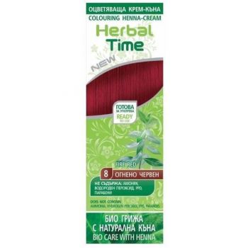 Crema Coloranta pe Baza de Henna Rosa Impex Herbal Time, nuanta 8 Fire Red, 75ml