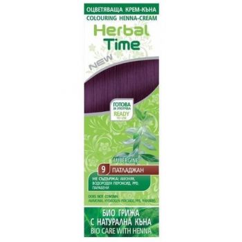 Crema Coloranta pe Baza de Henna Rosa Impex Herbal Time, nuanta 9 Aubergine, 75ml ieftina