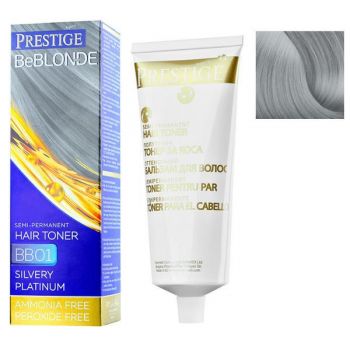 Vopsea de Par Semi-Permanenta Rosa Impex Prestige VIP's BeBlonde Hair Toner, nuanta BB01 Silvery Platinum, 100ml