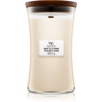 Woodwick White Tea & Jasmine lumânare parfumată cu fitil din lemn